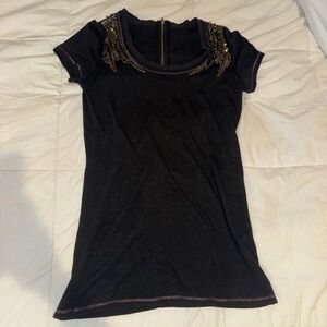 VTG Miss Me Black Sequin Angel Wing Top - Women's Size L - Y2K Grunge Goth